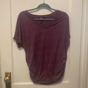 Purple side ruched v-neck tee